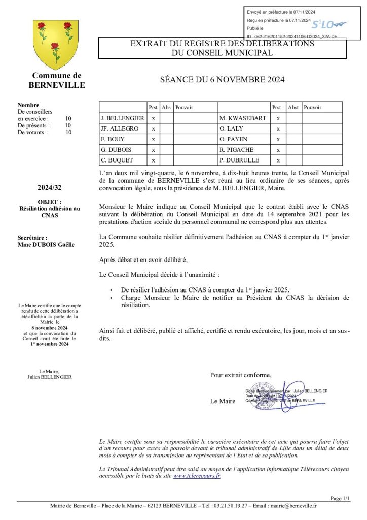 Délibération n°32 du 6 novembre 2024