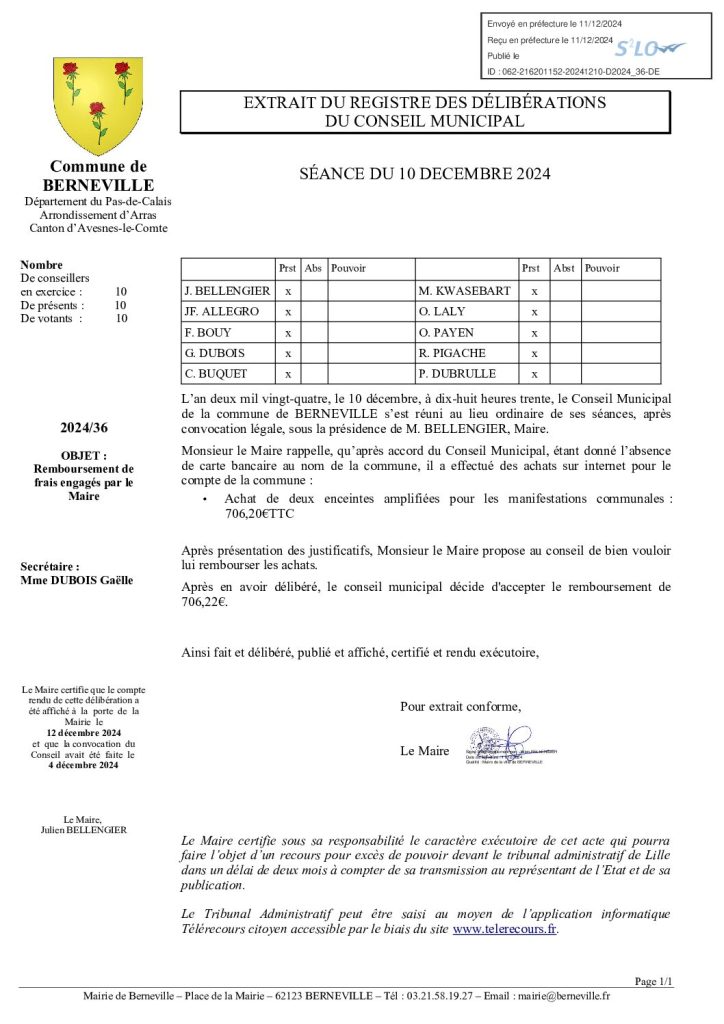 Délibération n°36 du 6 novembre 2024