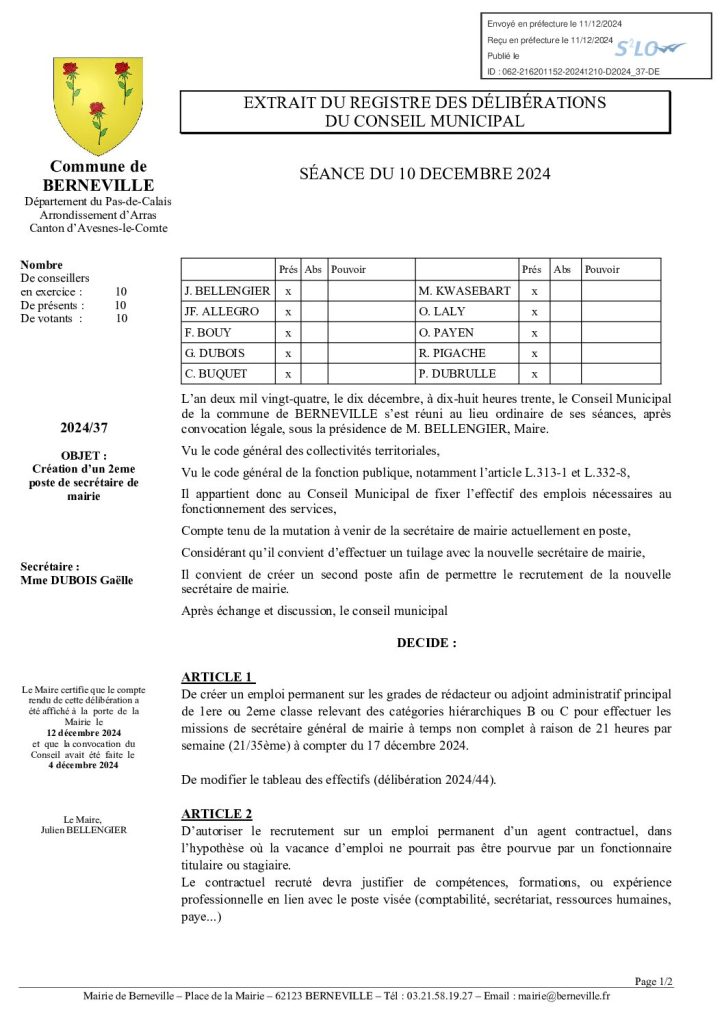 Délibération n°37 du 10 décembre 2024