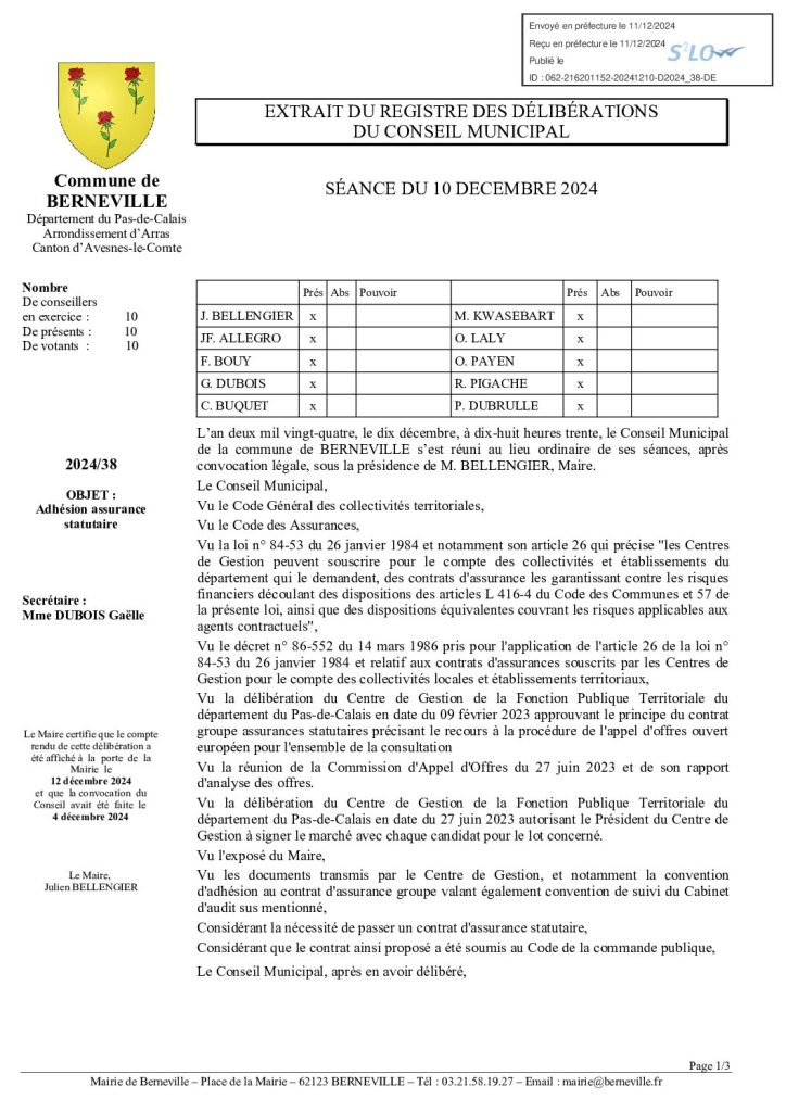 Délibération n°38 du 10 décembre 2024