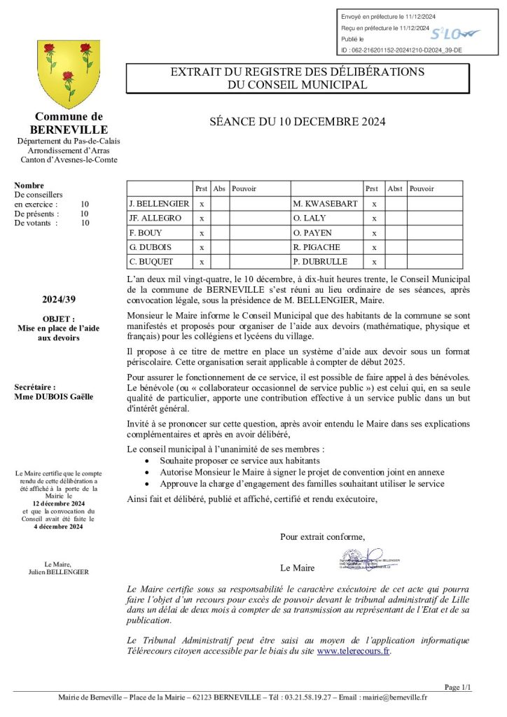 Délibération n°39 du 10 décembre 2024