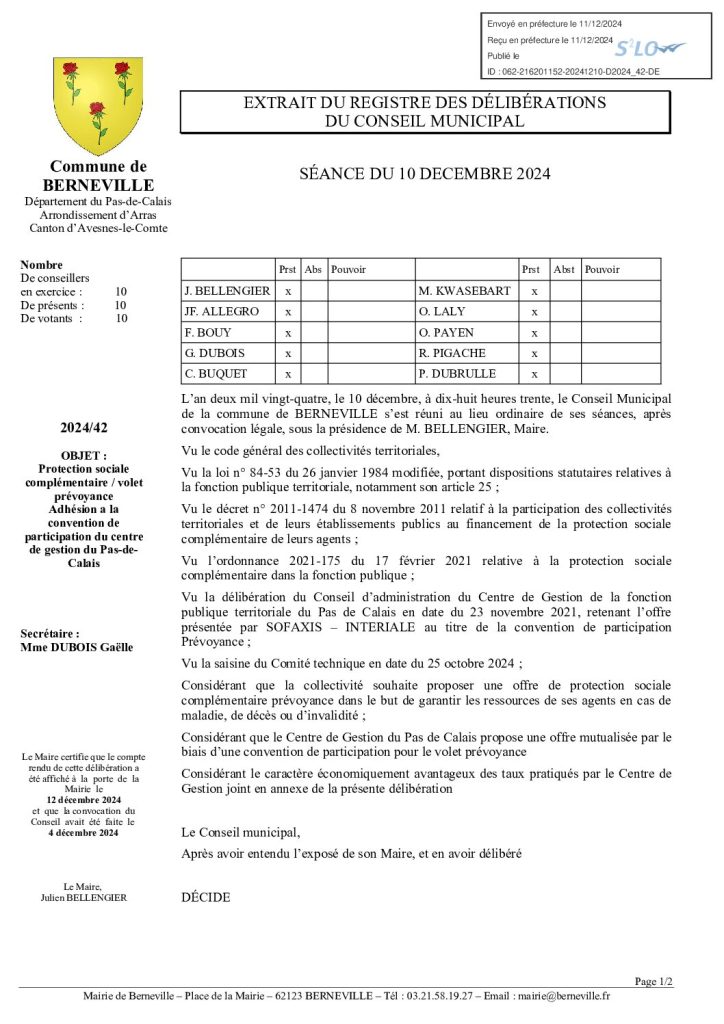 Délibération n°42 du 10 décembre 2024