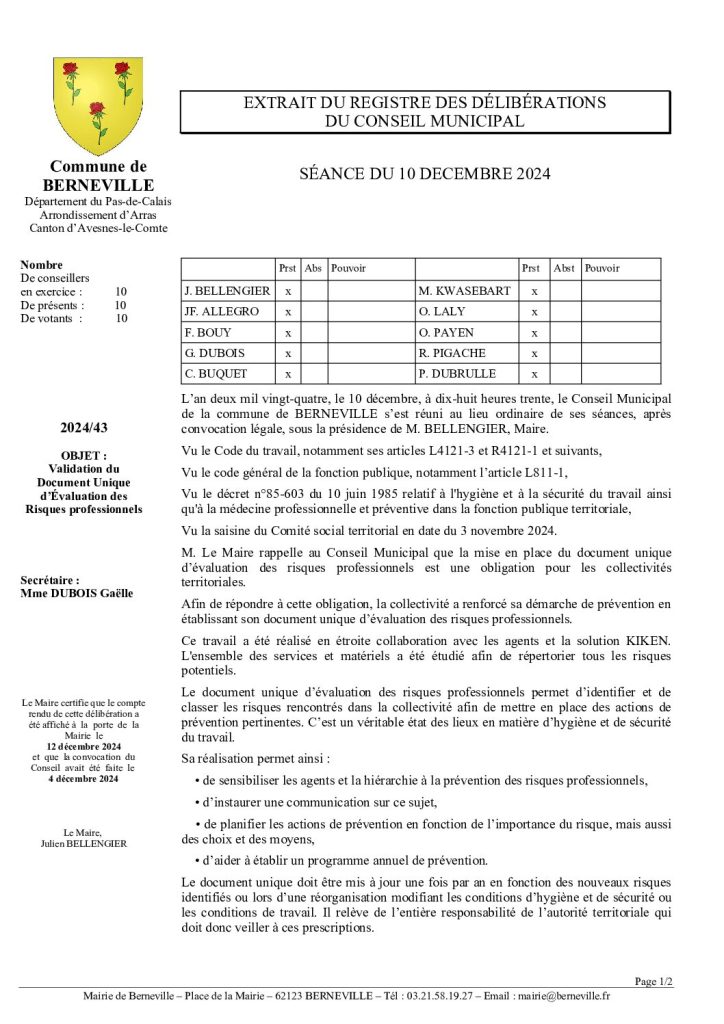 Délibération n°43 du 10 décembre 2024