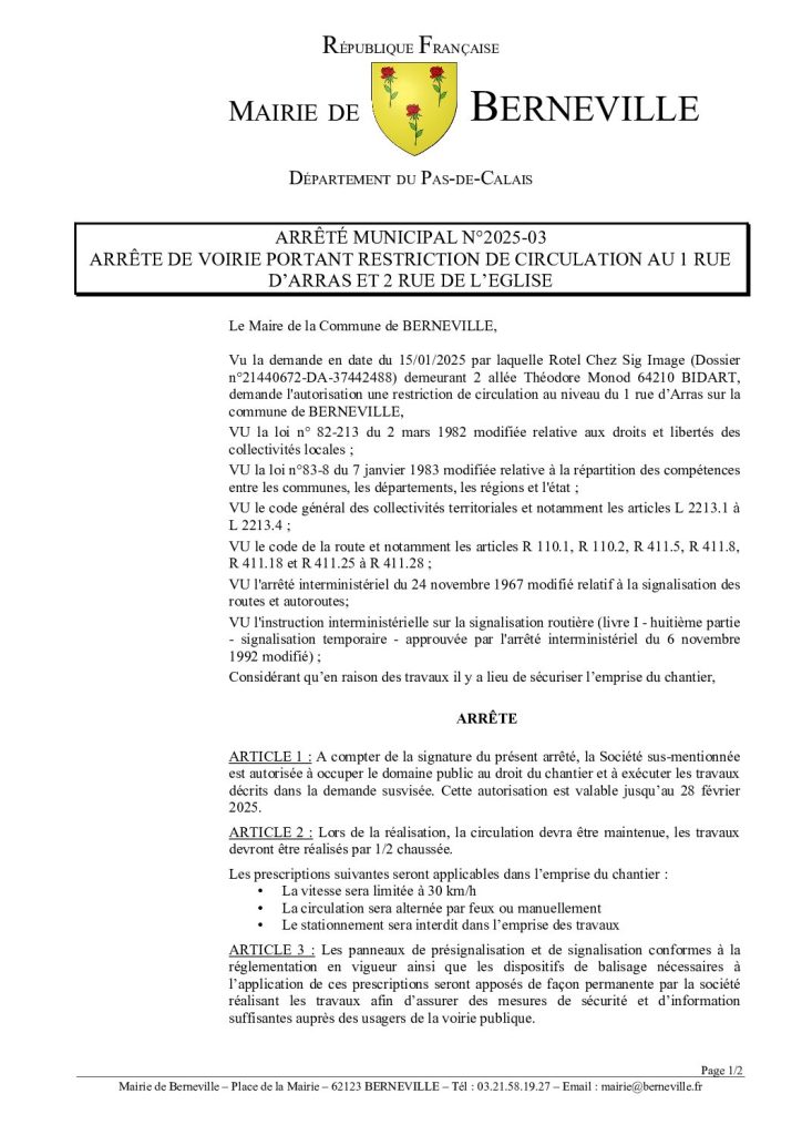 Arrêté municipal n°2025-03 du 24 janvier 2025