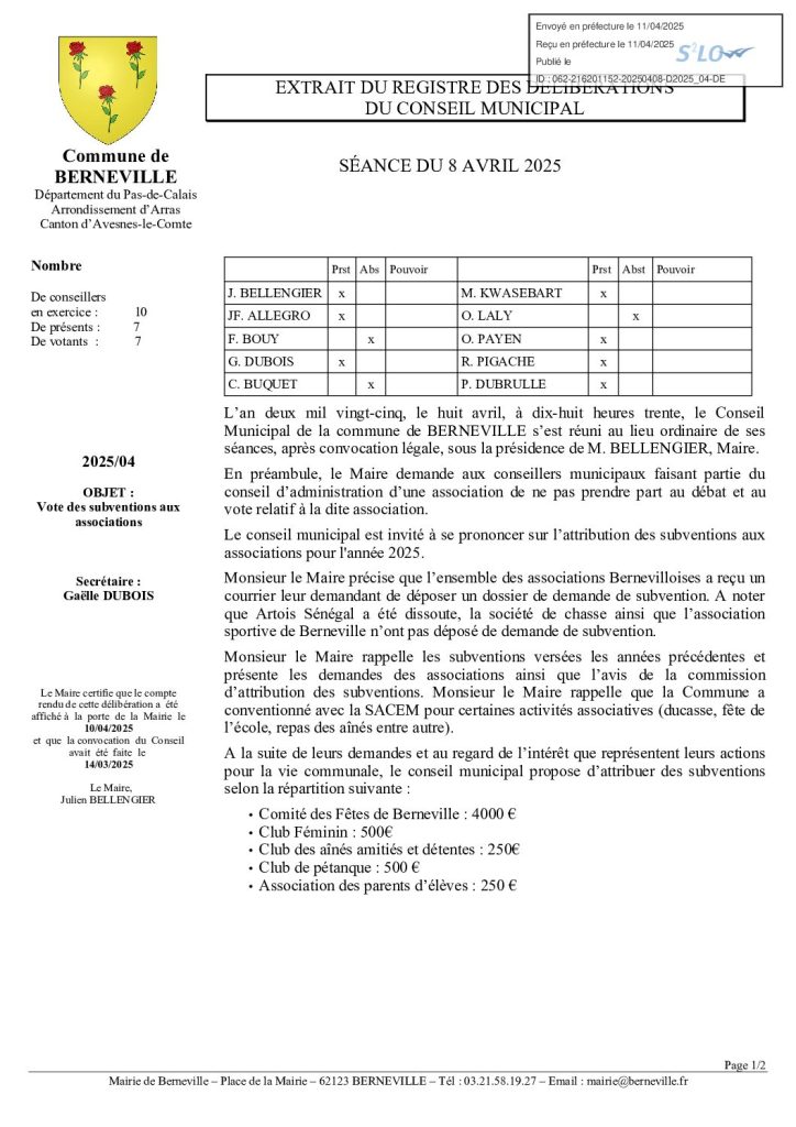 Délibération n°2025-04 du 8 avril 2025