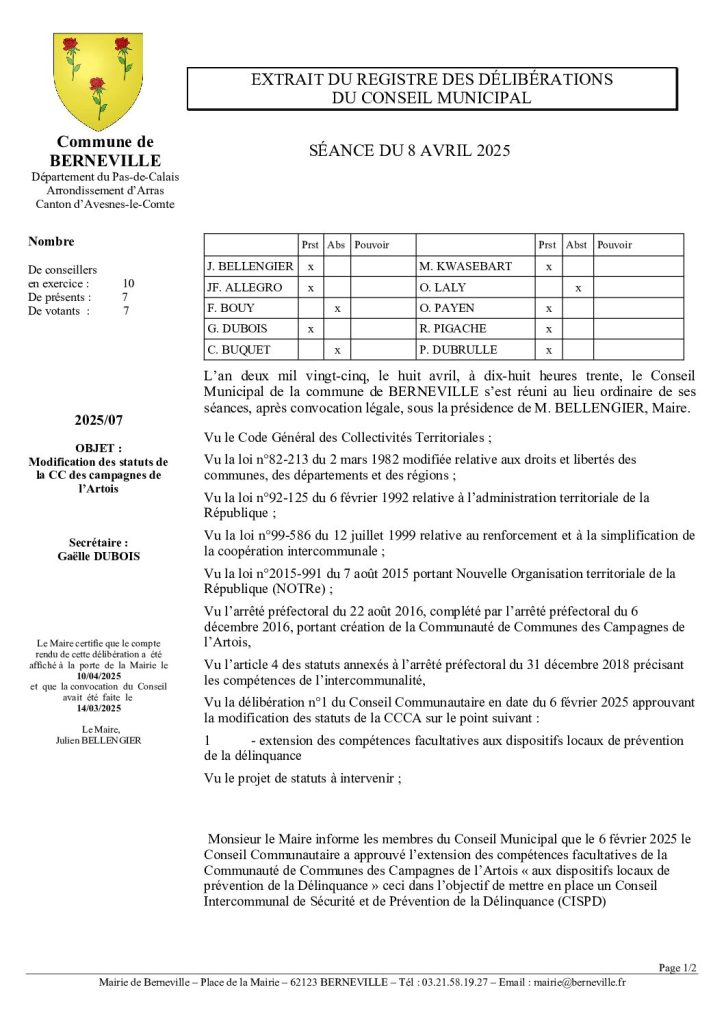 Délibération n°2025-07 du 8 avril 2025