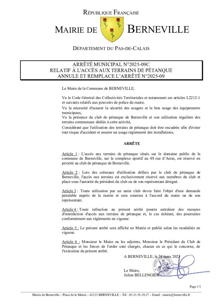 Arrêté municipal n°2025-09 du 24 mars 2025