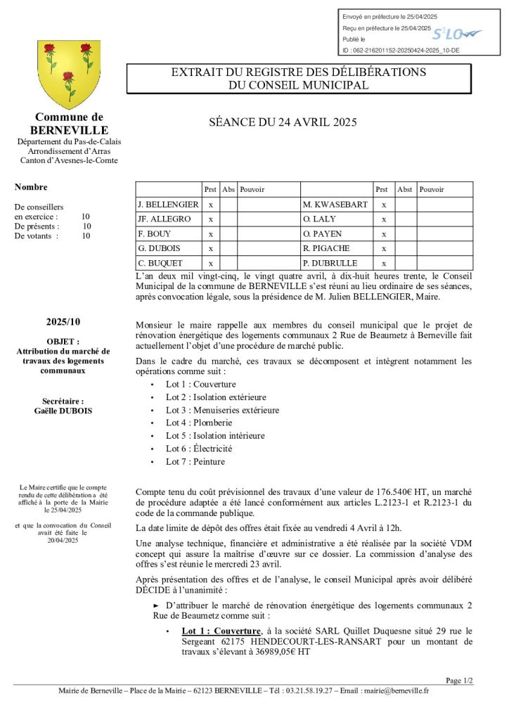 Délibération n°2025-10 du 24 avril 2025