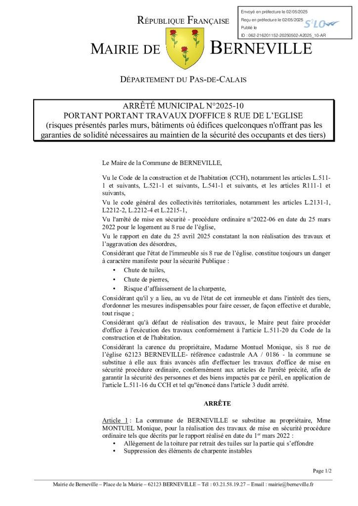 Arrêté municipal du 2 mai 2025