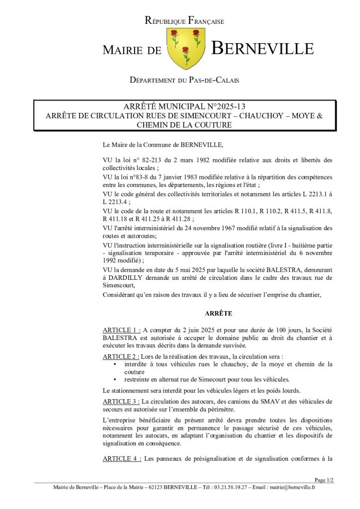 Arrêté municipal n°2025-13 du 16 mai 2025