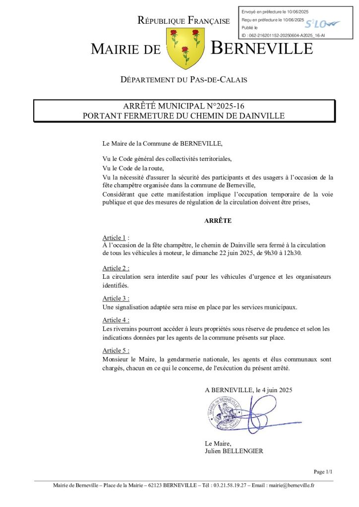 Arrêté municipal du 4 juin 2025