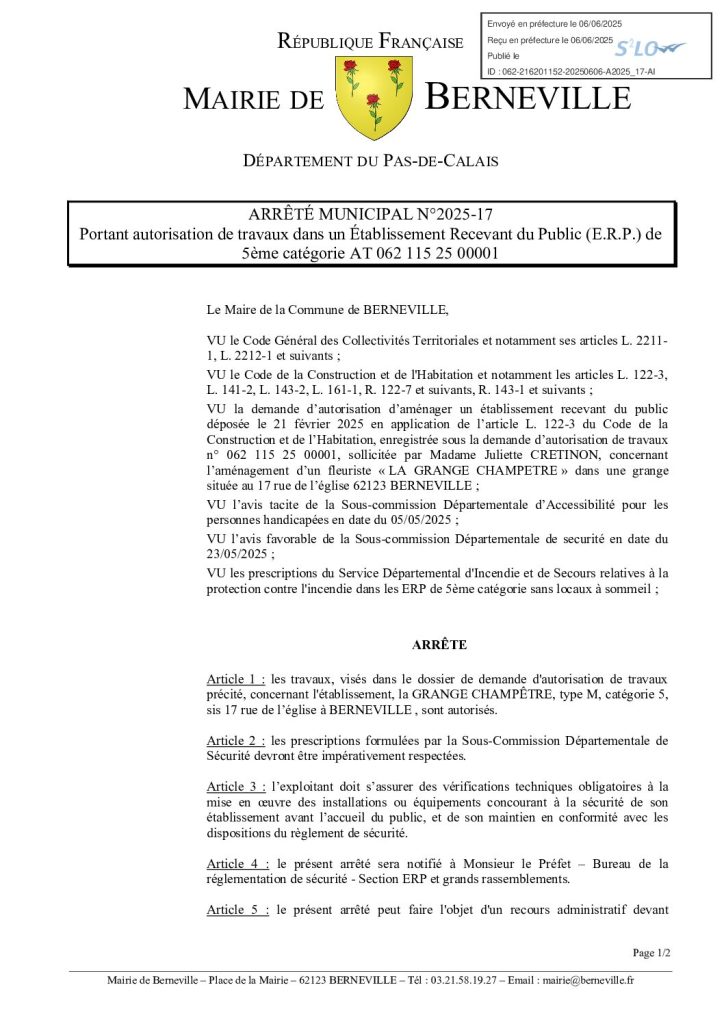Arrêté municipal n°2028-17 du 6 juin 2025