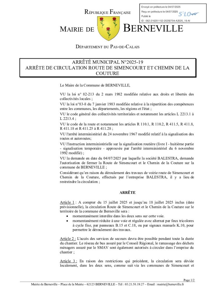 Arrêté municipal du 4 juillet 2025