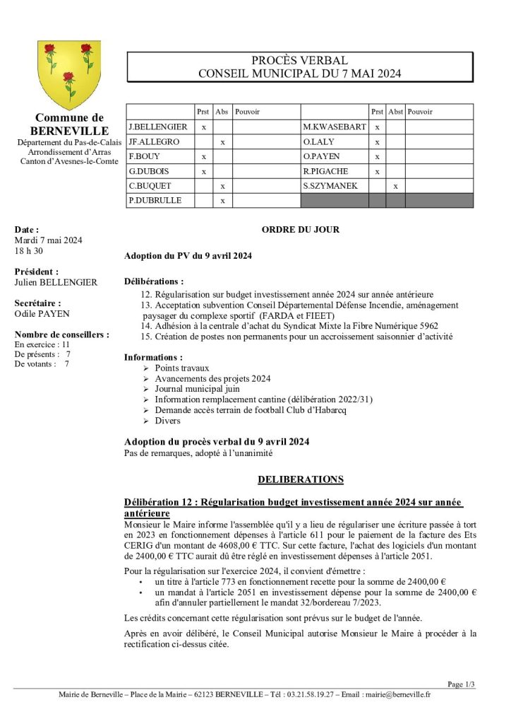 Compte rendu / PV du 07 mai 2024