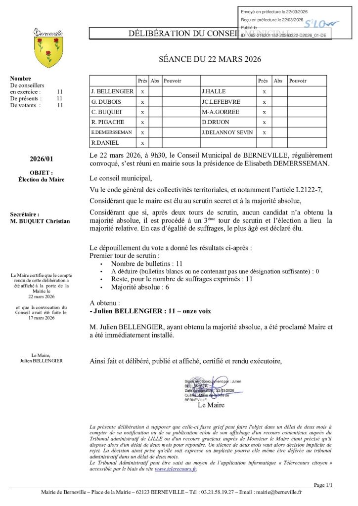Délibération n°2026-01 du 22 mars 2026