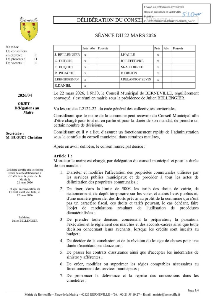 Délibération n°2026-04 du 22 mars 2026