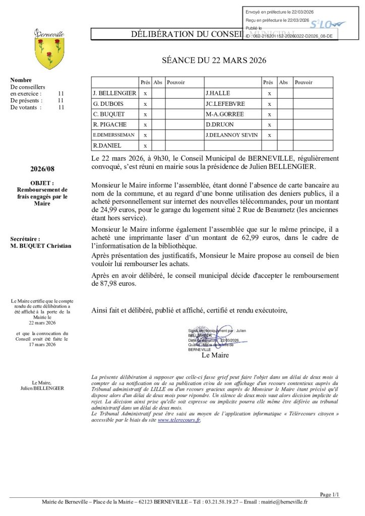 Délibération n°2026-08 du 22 mars 2026