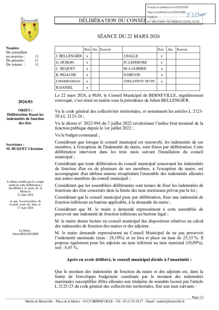 Délibération n°2026-03 du 22 mars 2026
