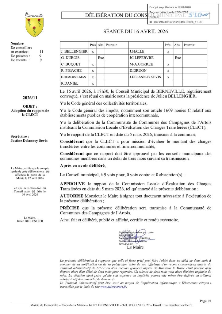 Délibération n°2026-11 du 16 avril 2026