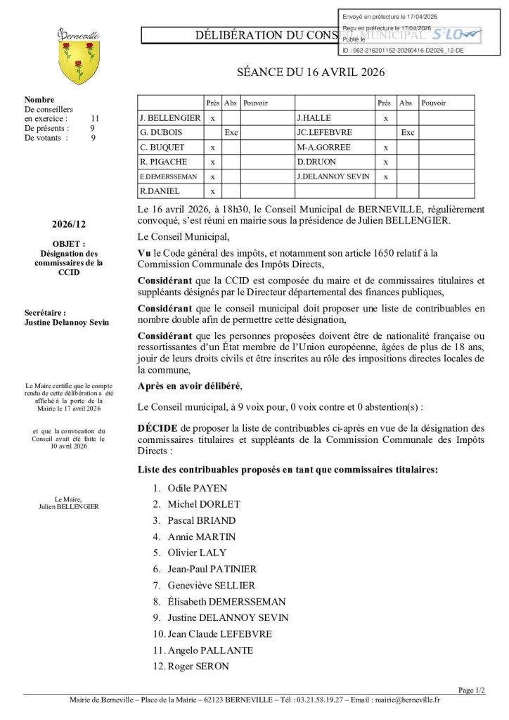 Délibération n°2026-12 du 16 avril 2026