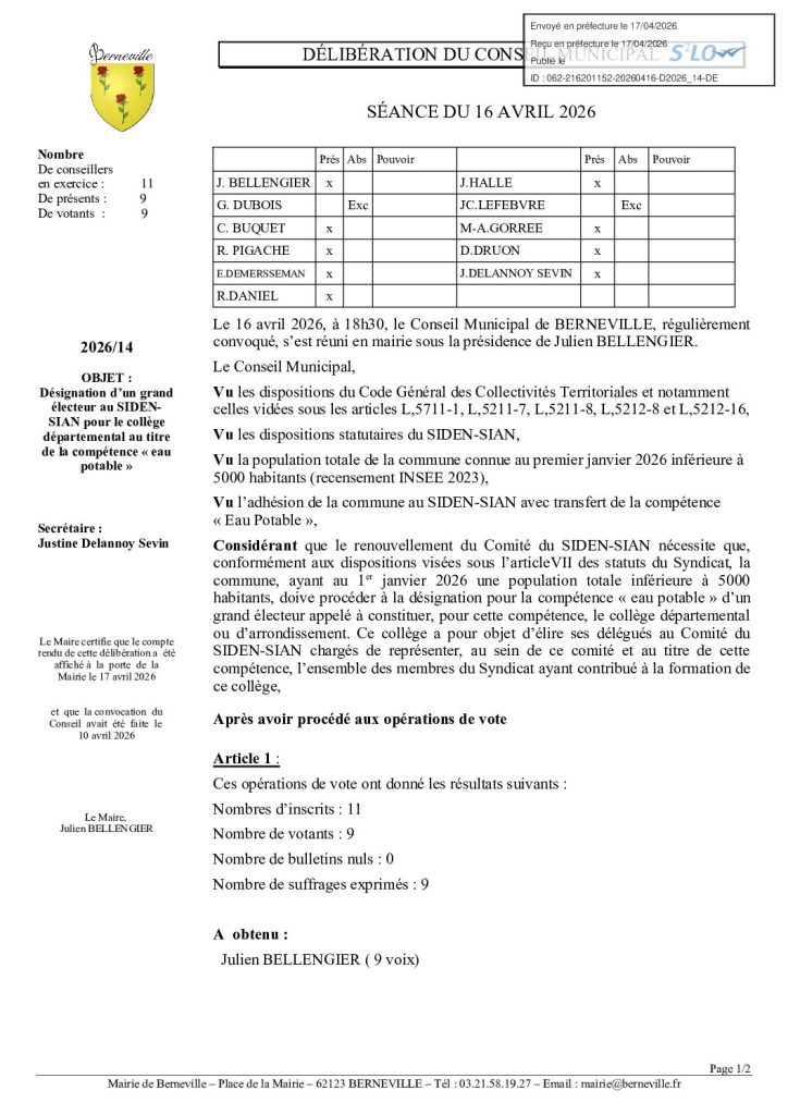 Délibération n°2026-14 du 16 avril 2026