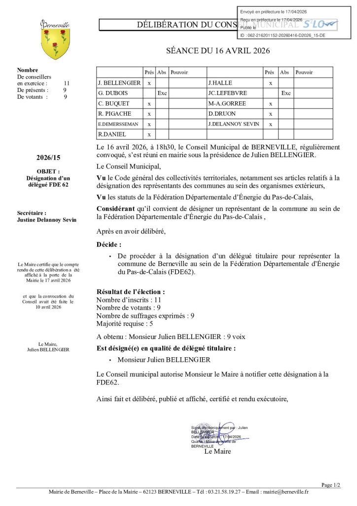 Délibération n°2026-15 du 16 avril 2026