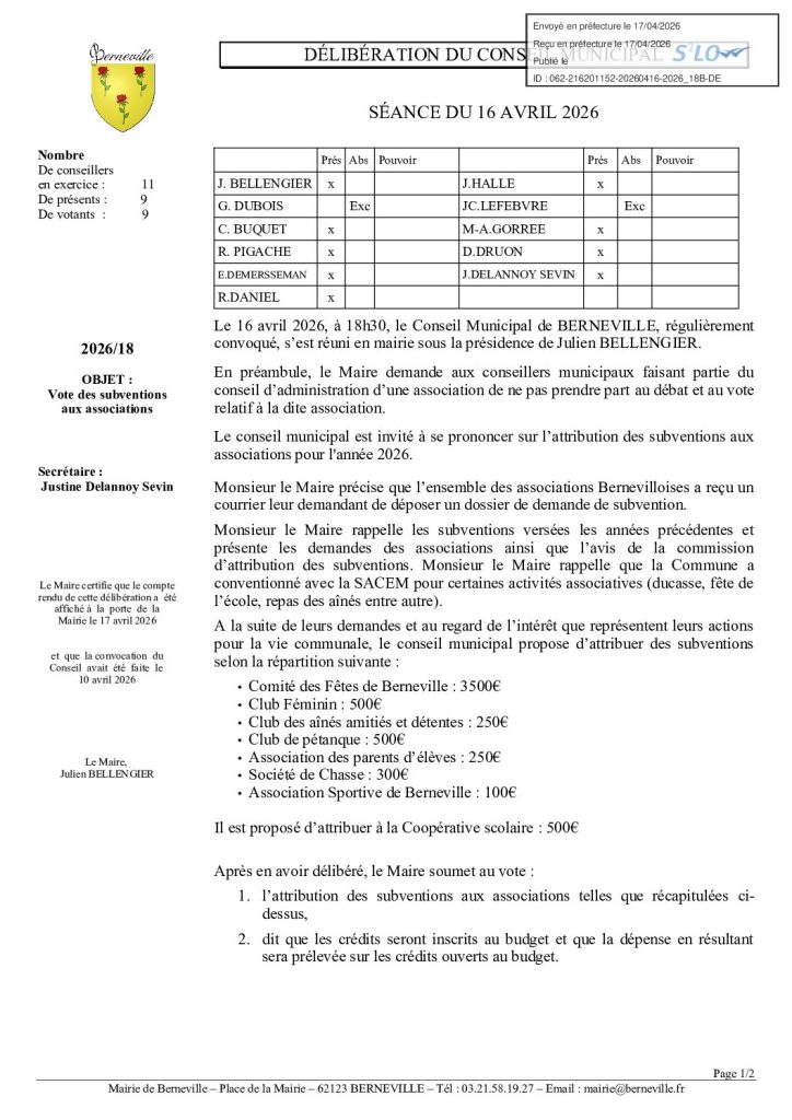 Délibération n°2026-18 du 16 avril 2026