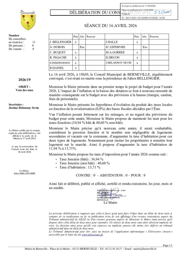 Délibération n°2026-19 du 16 avril 2026