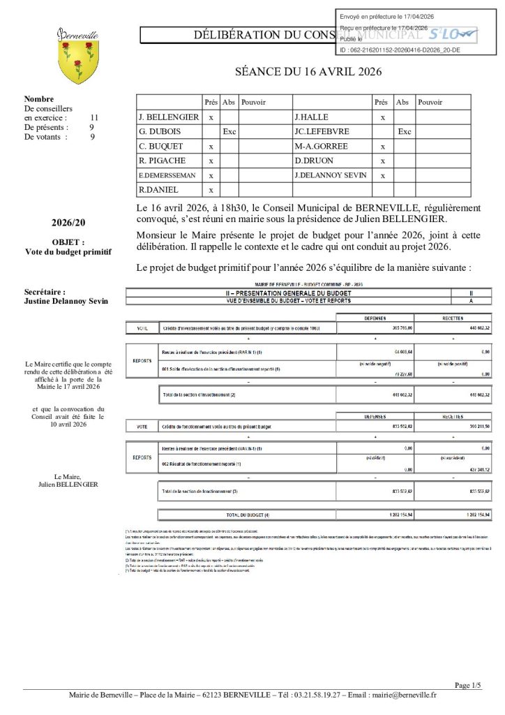 Délibération n°2026-20 du 16 avril 2026